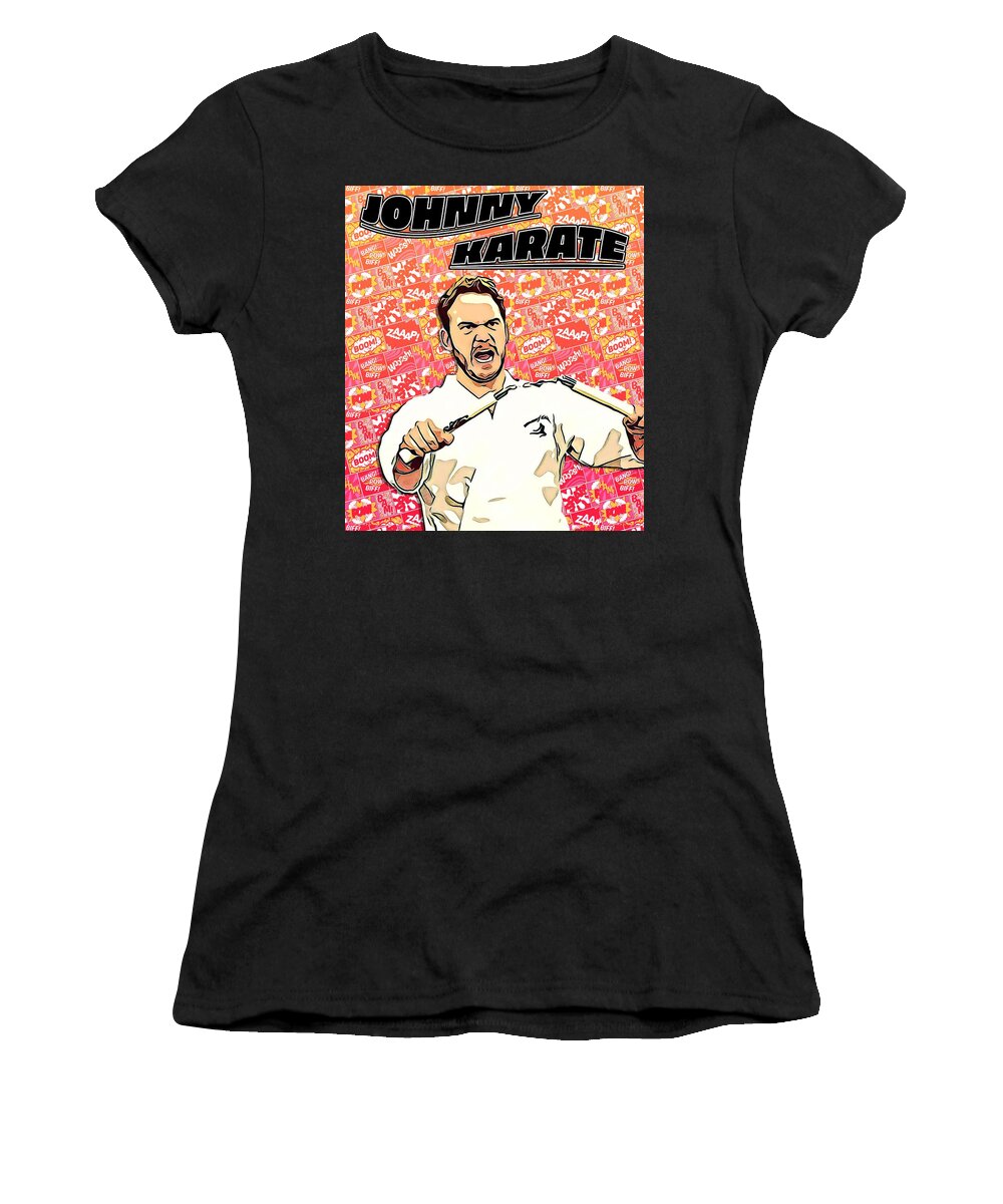 Pawnee Women's T-Shirt featuring the digital art Johnny Karate Comic Poster by Christina Rick