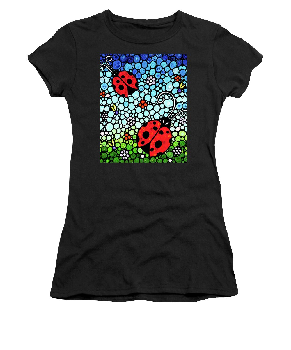 Ladybugs Women's T-Shirt featuring the painting Joyous Ladies Ladybugs by Sharon Cummings
