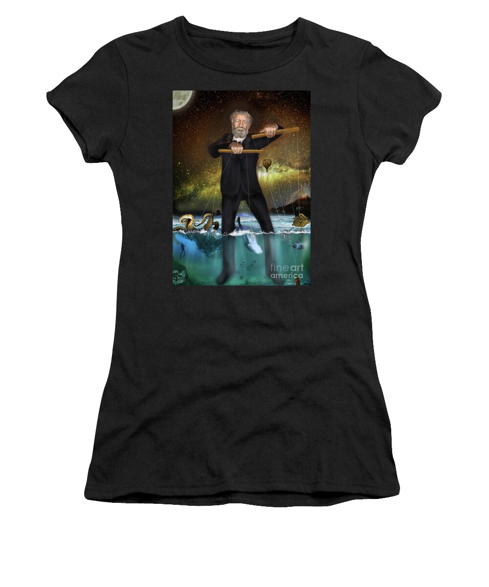 Jule Vernes - The Master Puppeteer Of Science Fiction Women's T-Shirt featuring the painting Jule Vernes - The Master Puppeteer of Science Fiction by Remy Francis
