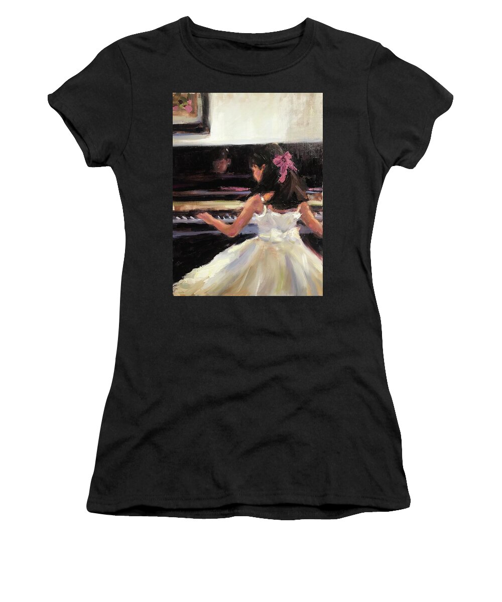 Junior Pianist Women's T-Shirt featuring the painting Junior Pianist by Ashlee Trcka
