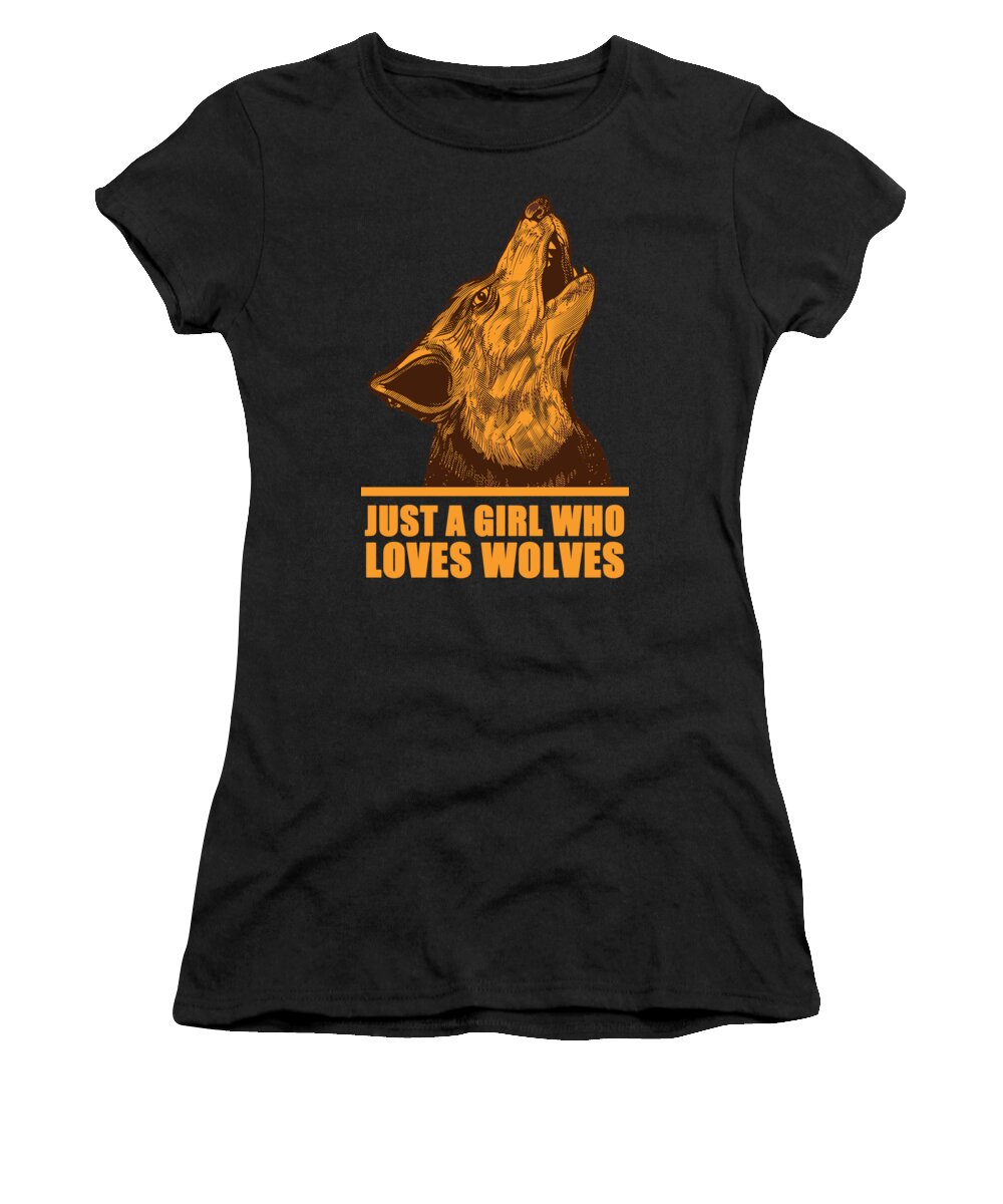 Wolf Women's T-Shirt featuring the painting Just A Girl Who Loves Wolves Orange by Tony Rubino
