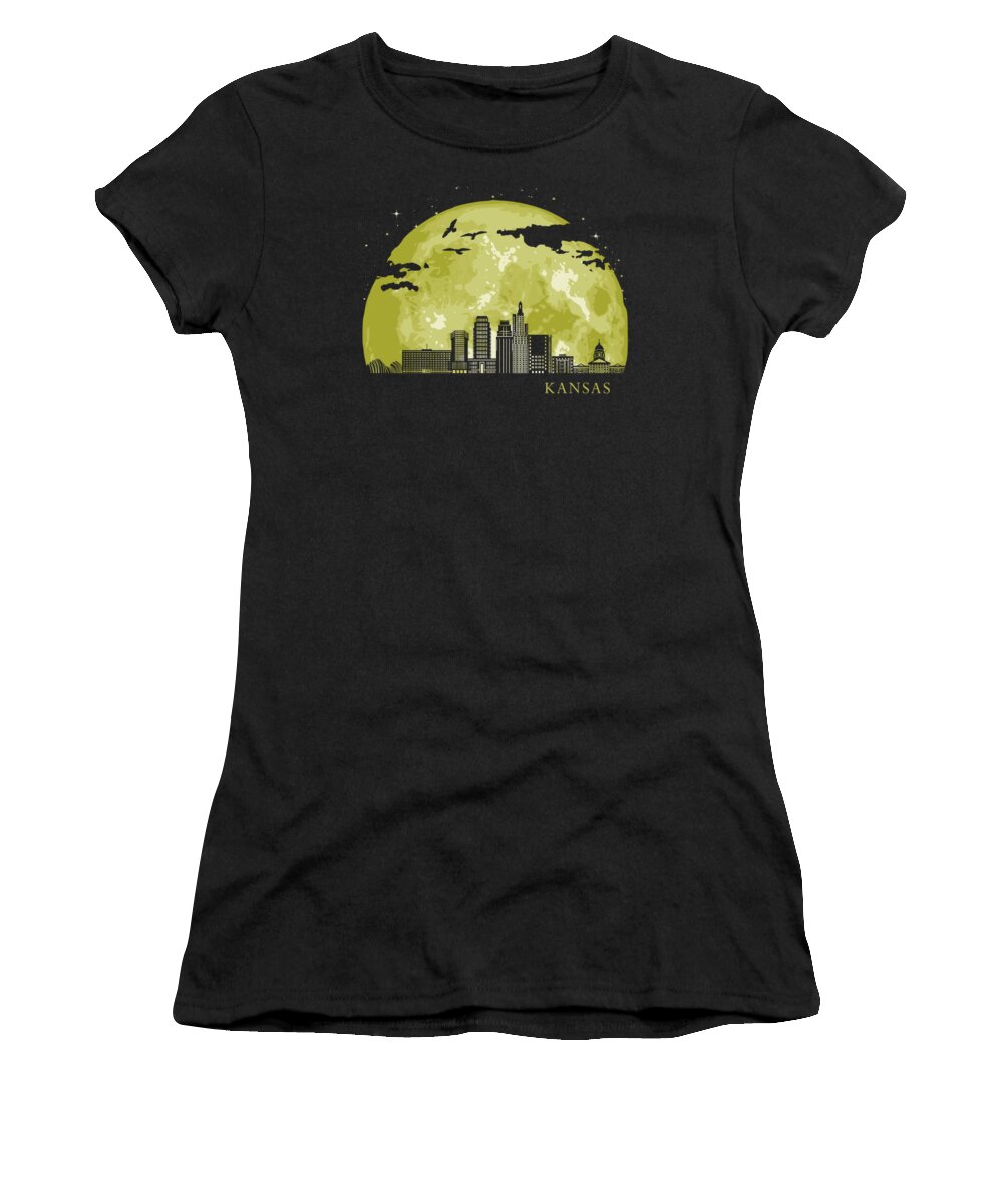 Texas Women's T-Shirt featuring the digital art KANSAS Moon Light Night Stars Skyline by Filip Schpindel