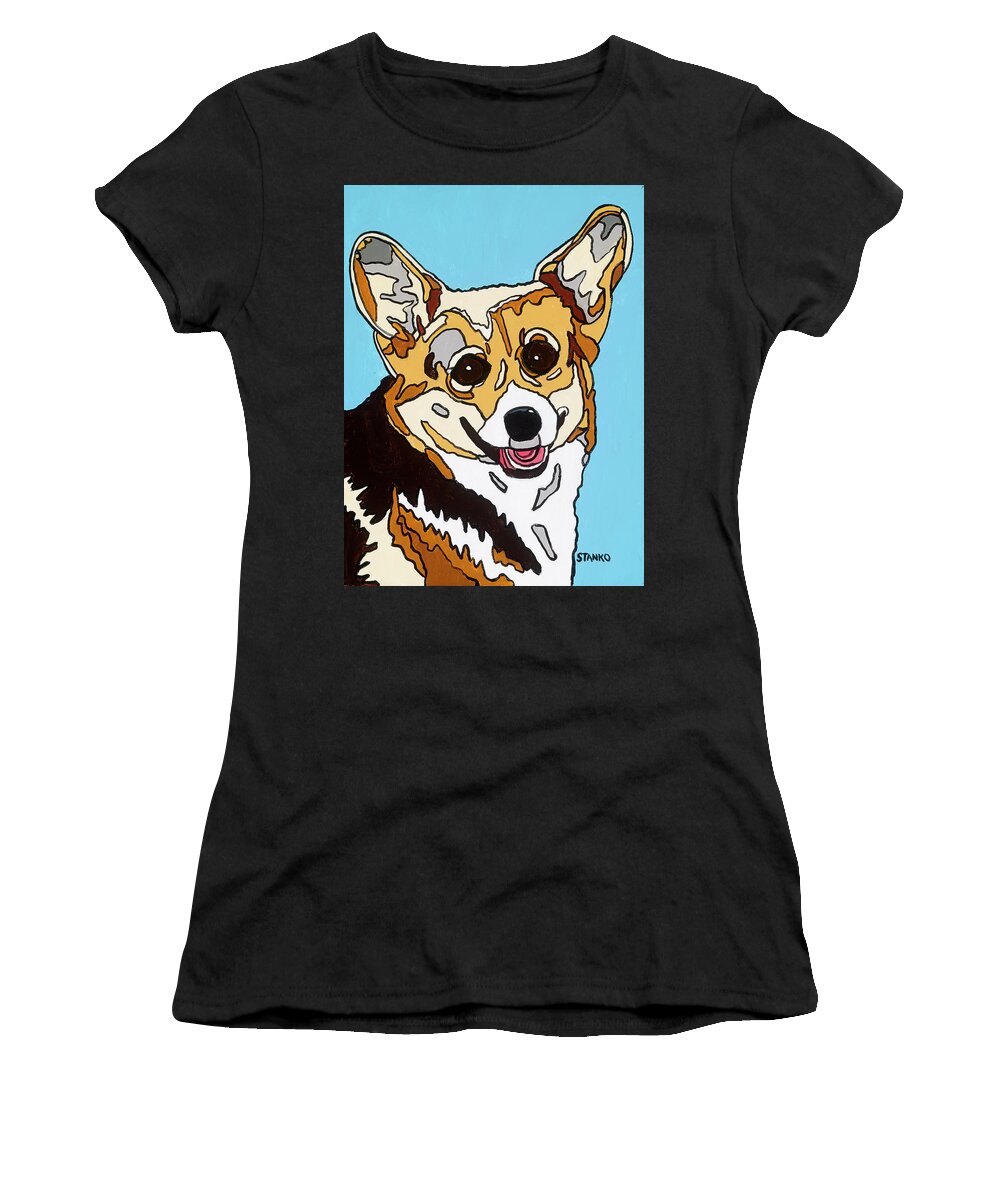 Corgi Dog Pet Women's T-Shirt featuring the painting Katerina by Mike Stanko