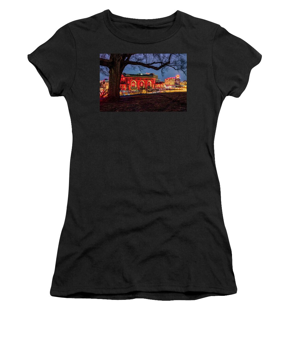 Kansas City Chiefs Women's T-Shirt featuring the photograph KC Union Station in Red and Gold In Honor of the World Champions by Gregory Ballos