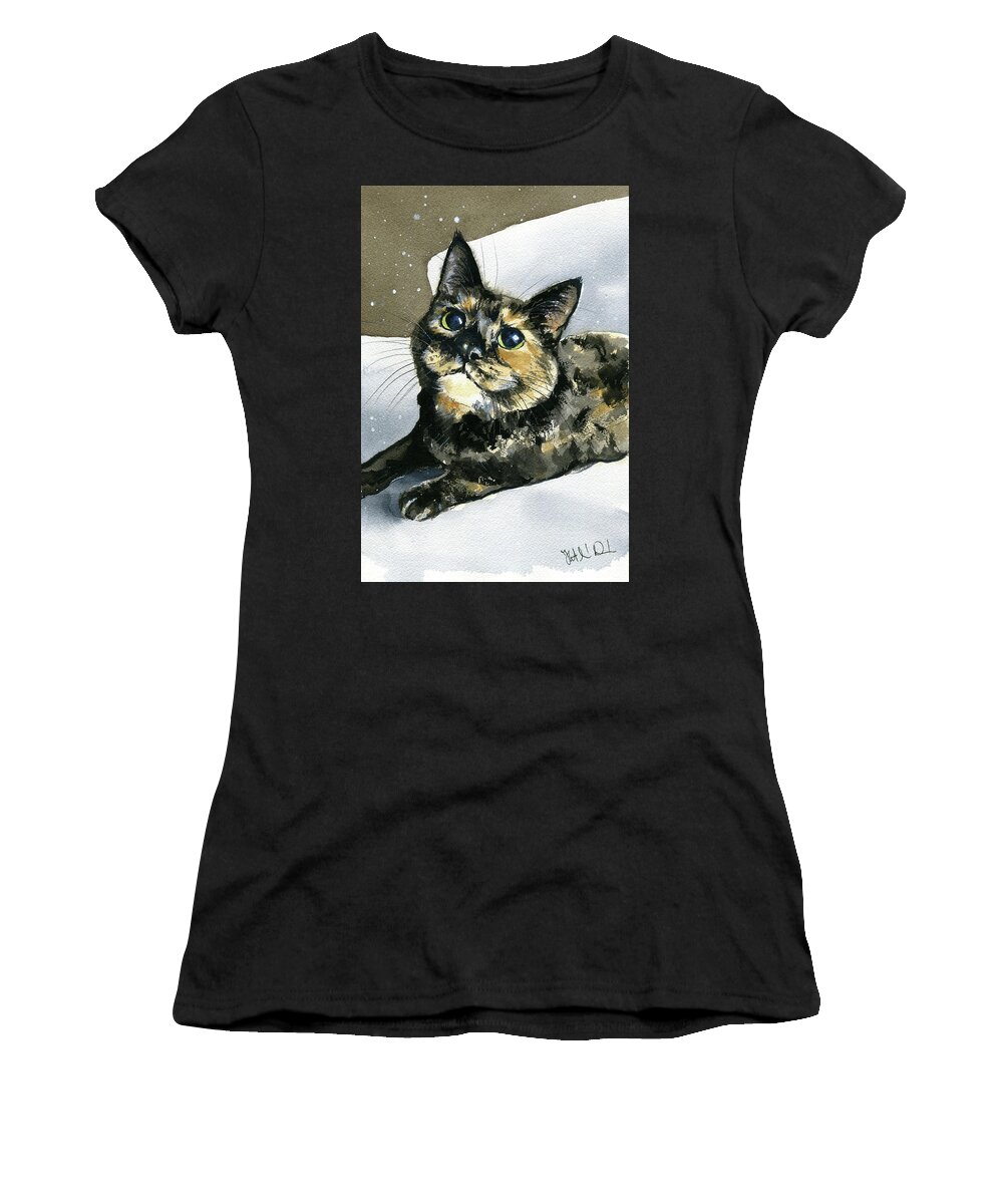 Cat Women's T-Shirt featuring the painting Lady Moss Tortoiseshell Cat Painting by Dora Hathazi Mendes