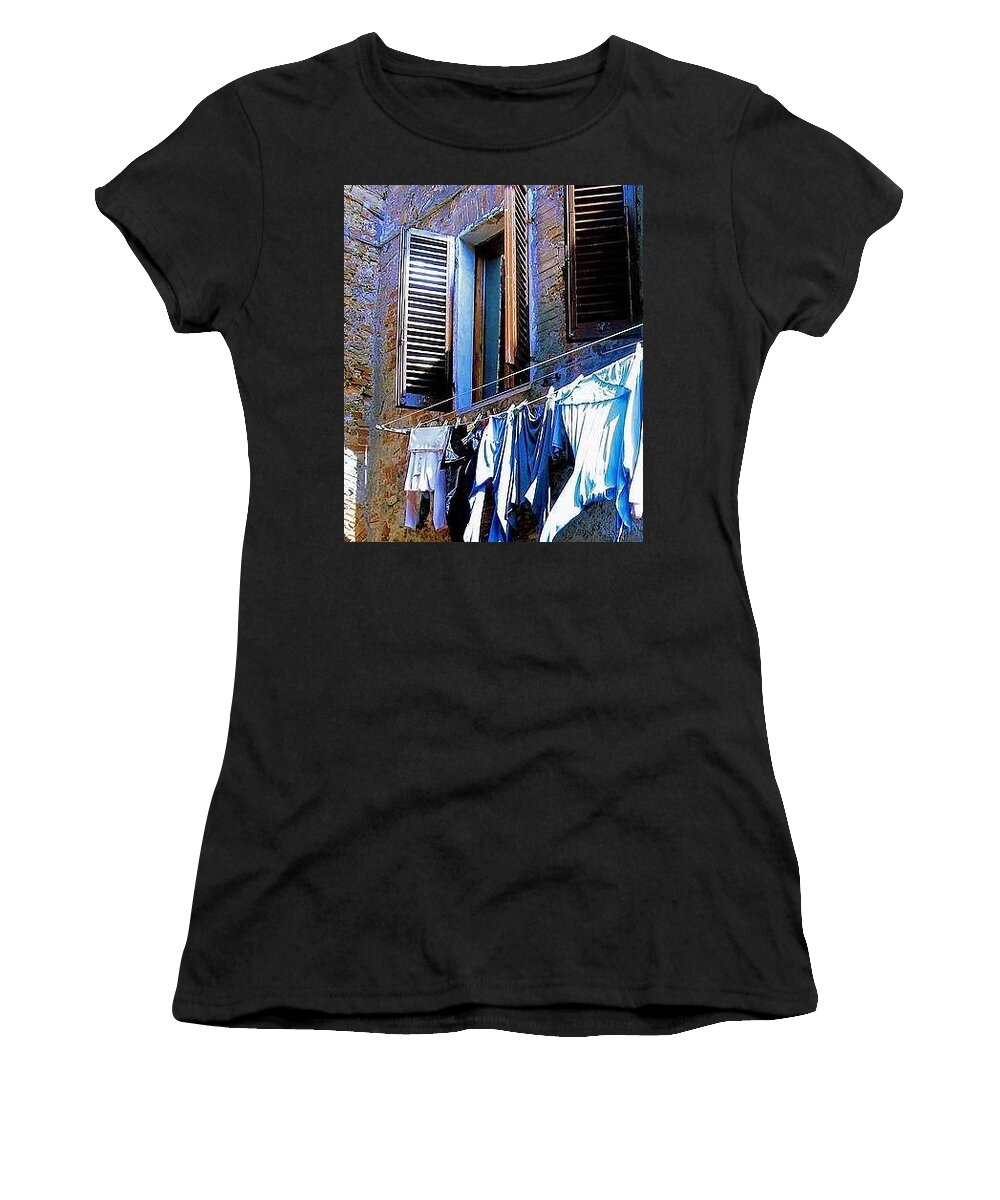 Laundry Women's T-Shirt featuring the photograph Laundry Drying in the Sun by Juliette Becker