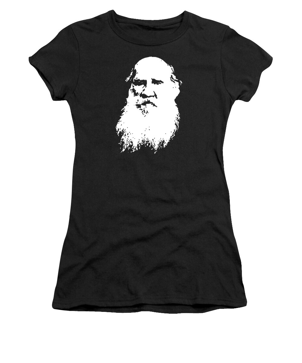 Leo Tolstoy Women's T-Shirt featuring the digital art Leo Tolstoy White On Black by Filip Schpindel