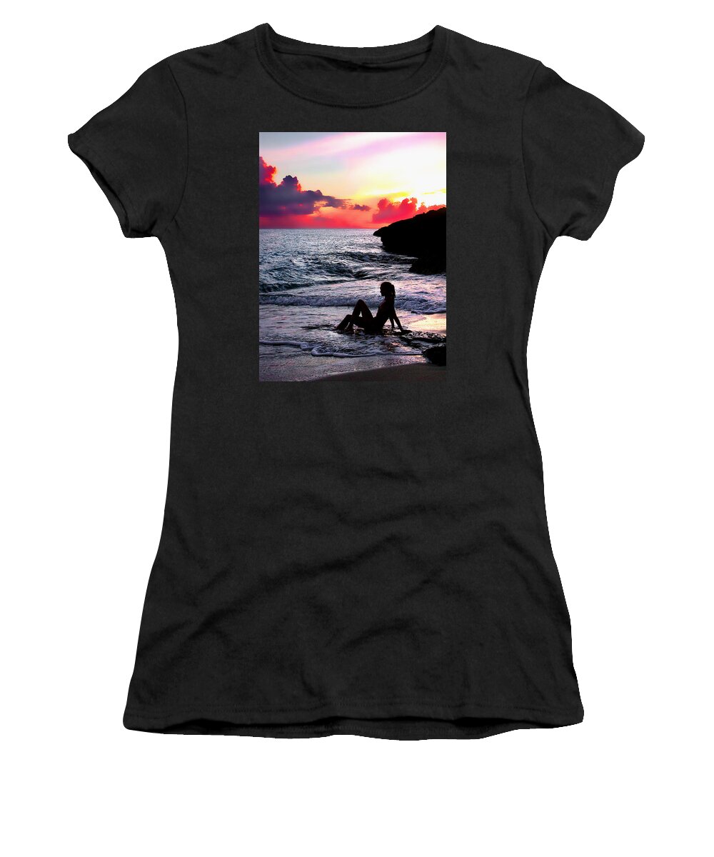 Caribbean Women's T-Shirt featuring the photograph Licked by the waves by Worldwide Photography