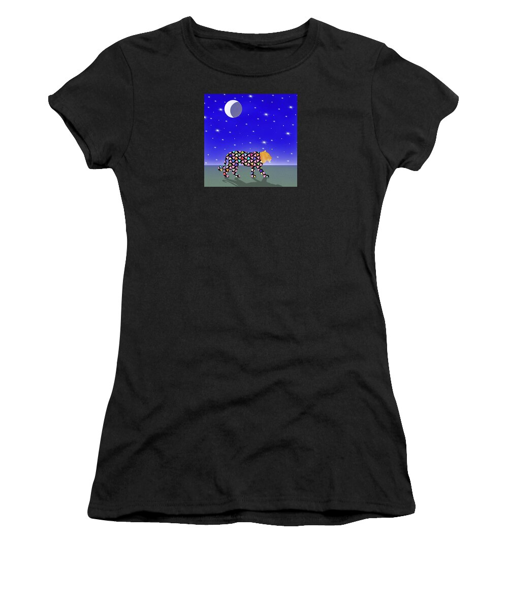  Women's T-Shirt featuring the digital art Lioness taking a Walk at Night by Steve Hayhurst