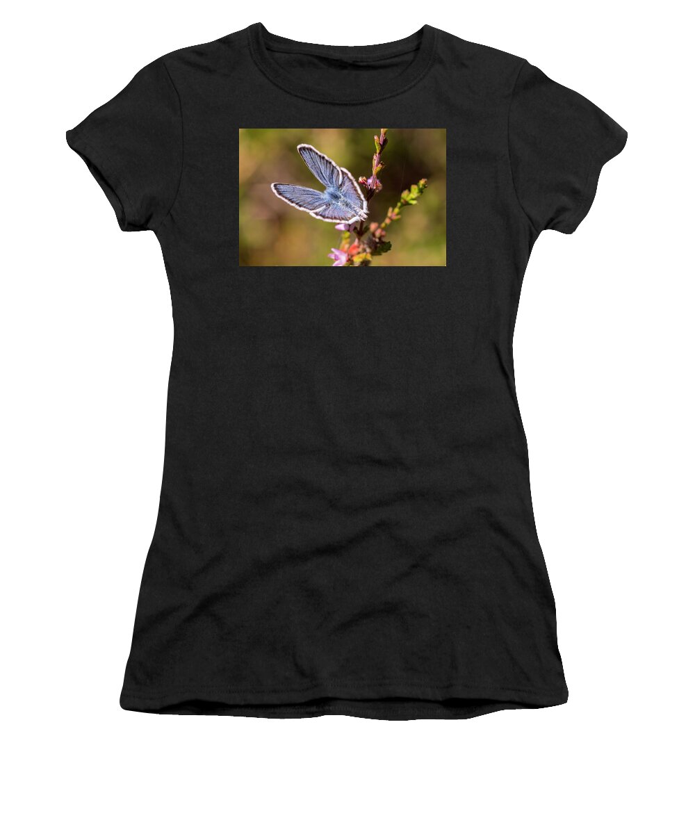 Butterfly Women's T-Shirt featuring the photograph Little Blue Wings by Maria Dimitrova