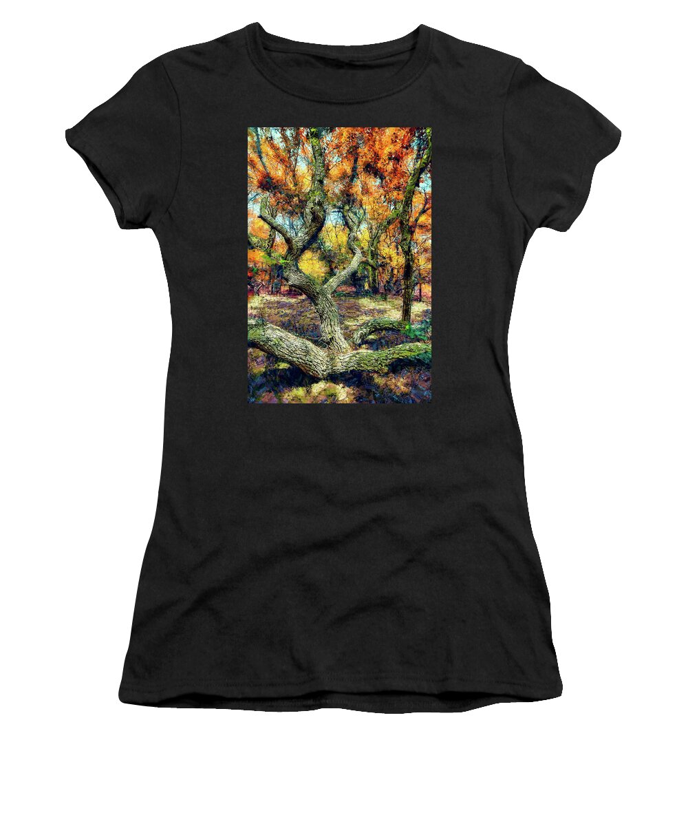 North Carolina Women's T-Shirt featuring the digital art Live Oak Autumn fx by Dan Carmichael