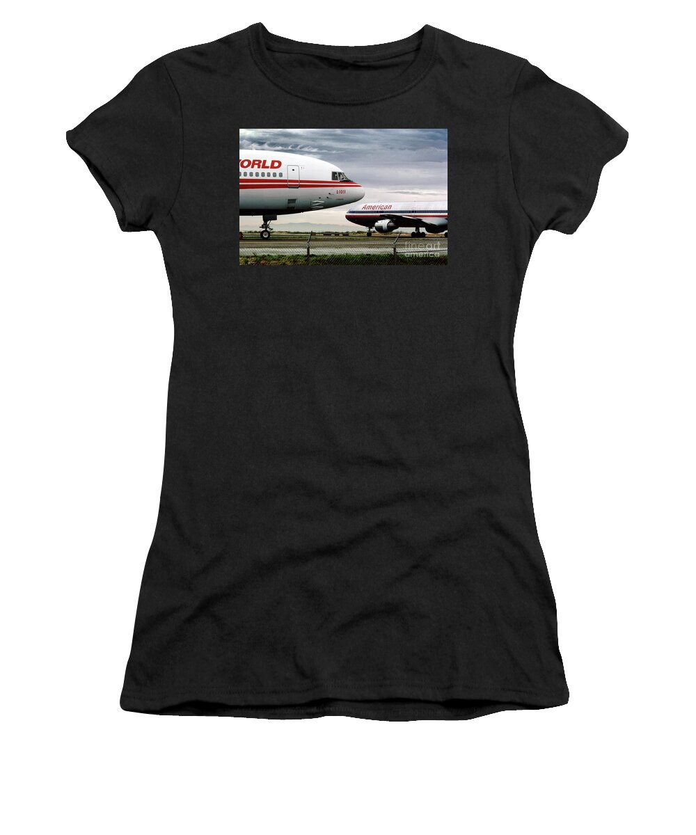 N11003 Women's T-Shirt featuring the photograph Lockheed L-1011 and Douglas DC-10 at SFO by Wernher Krutein