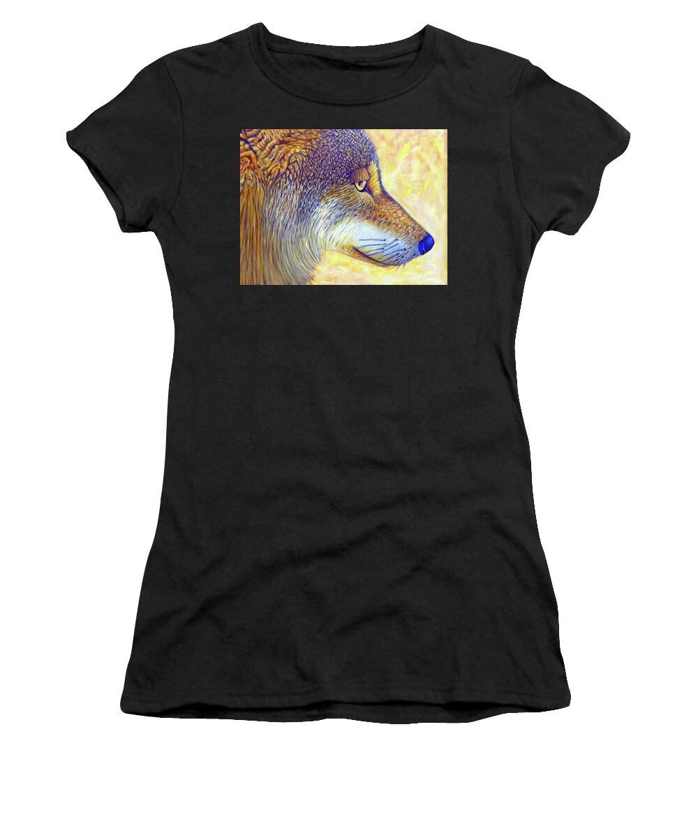 Wolf Women's T-Shirt featuring the painting Lone Wolf Wisdom by Brian Commerford