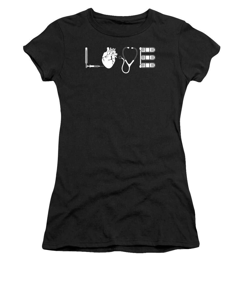Syringe Women's T-Shirt featuring the digital art Love Doctor Syringe Heart Stethoscope Cotton Swab Bandages by Jacob Zelazny