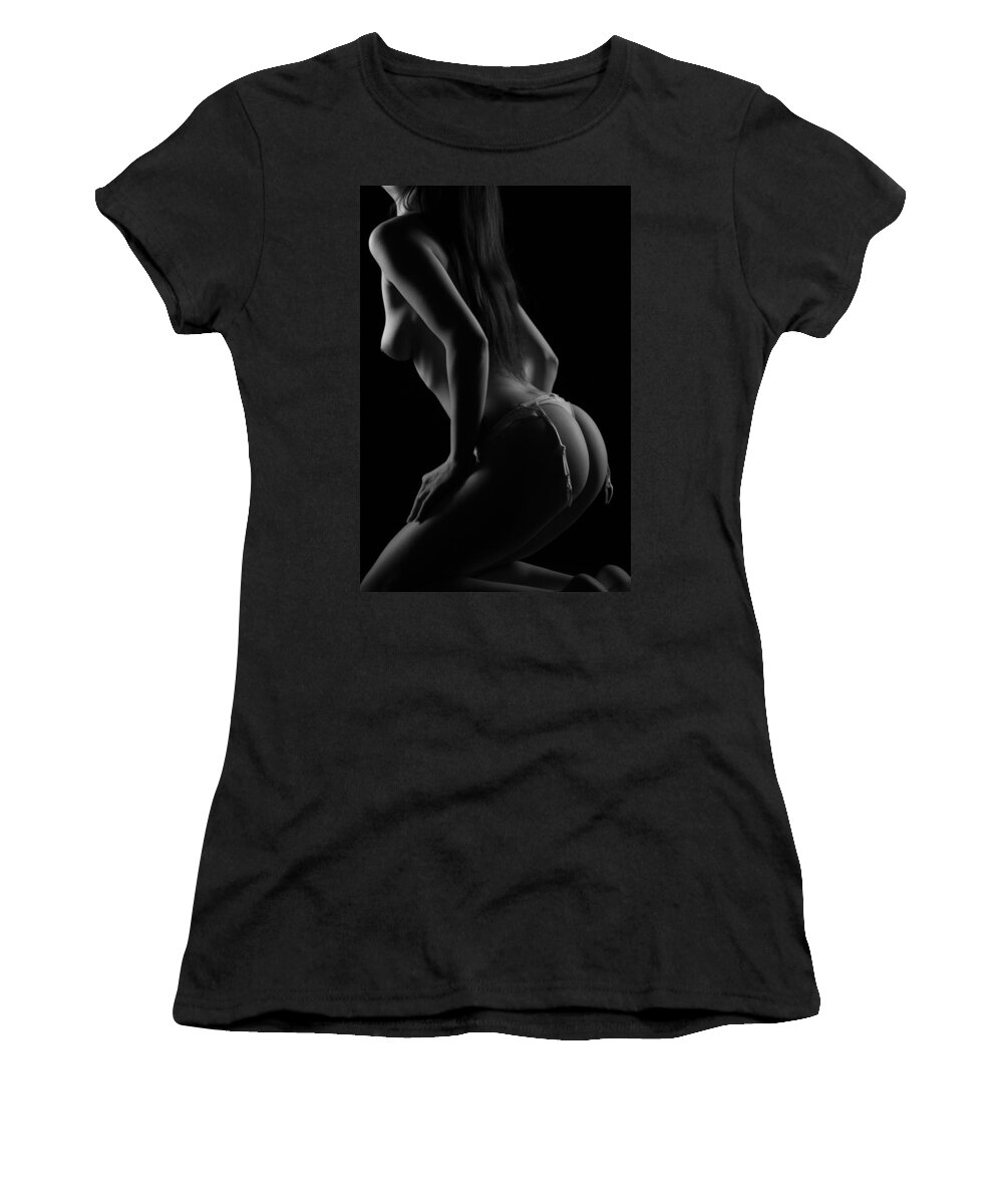 Nude Women's T-Shirt featuring the photograph Lowkey Female Body On Knees by Ralf Kaiser