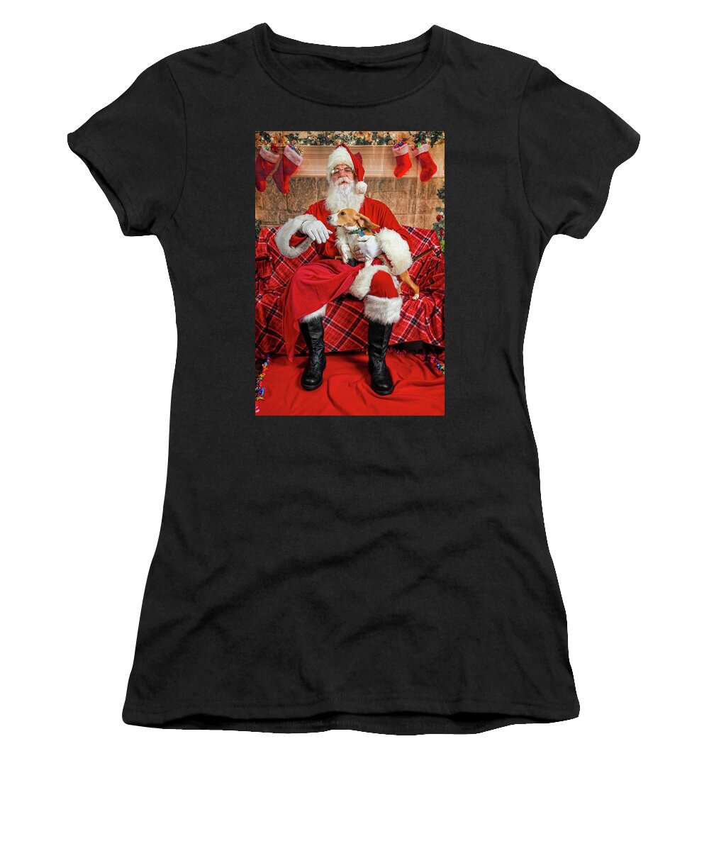 Lucy Women's T-Shirt featuring the photograph Lucy with Santa 1 by Christopher Holmes