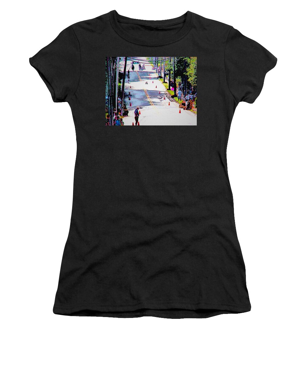 Luge Women's T-Shirt featuring the digital art Luge Trials by Cliff Wilson