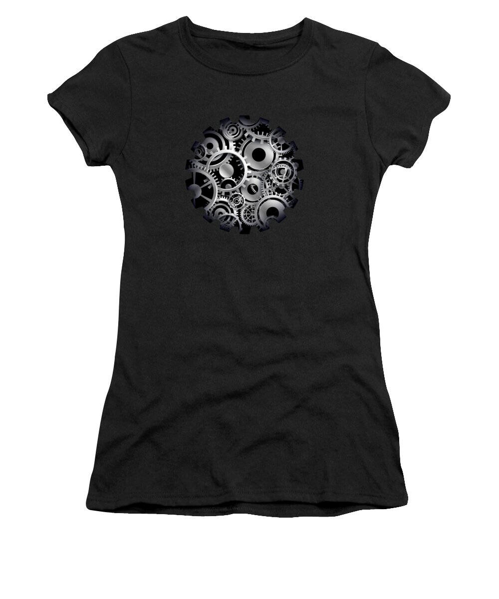 Advertisement Women's T-Shirt featuring the painting Machine Engine Robot Gears Metal by Tony Rubino