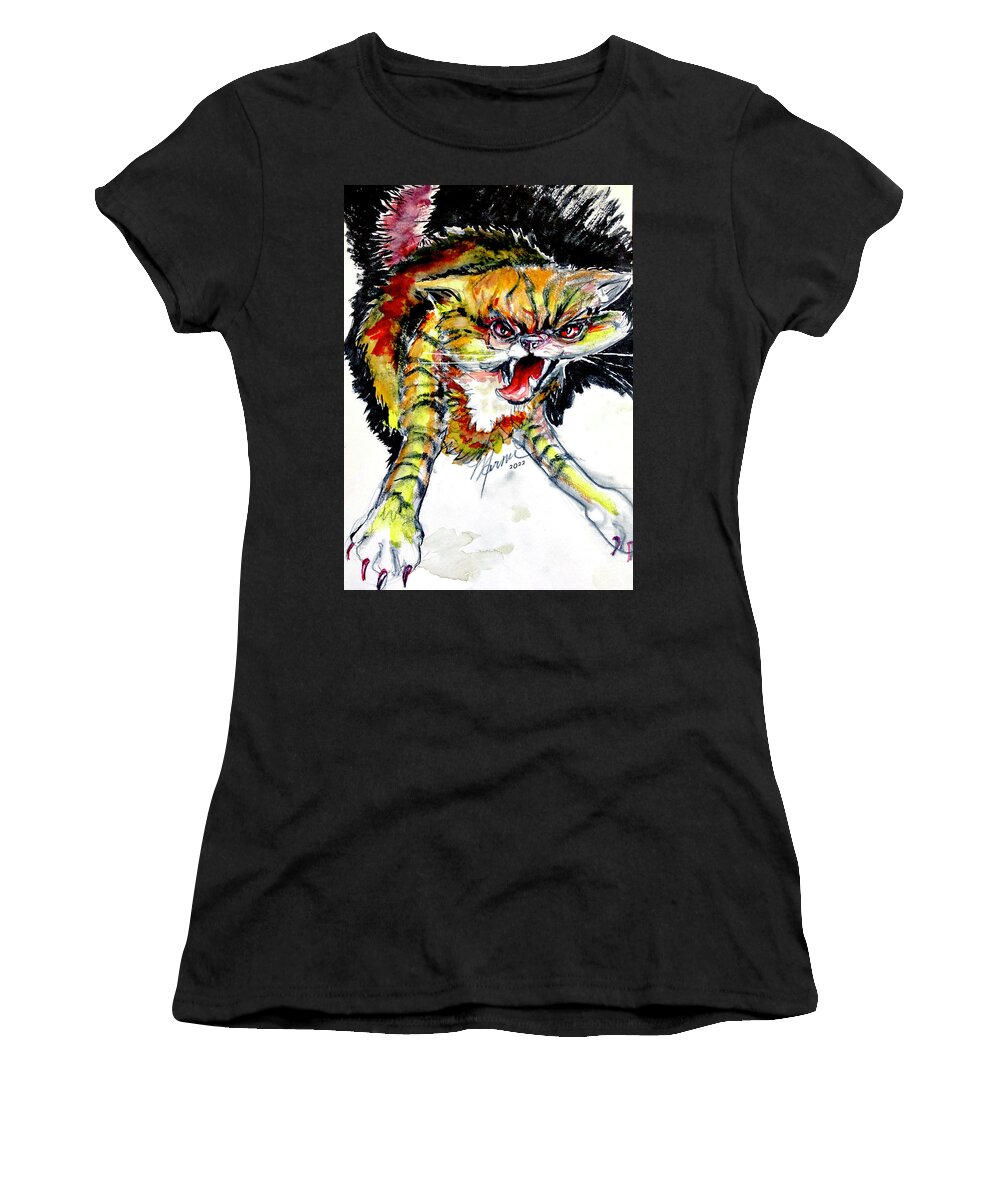 Cat Women's T-Shirt featuring the drawing Mad Cat by Marnie Clark