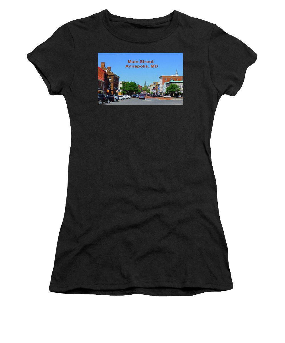 Landscape Women's T-Shirt featuring the photograph Main Street Annapolis MD by Emmy Marie Vickers