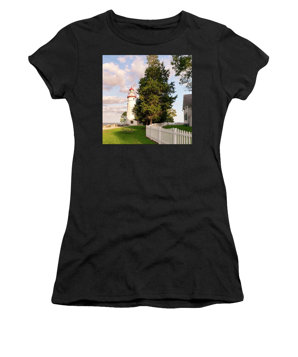 Marblehead Women's T-Shirt featuring the photograph Marblehead Lighthouse Entrance Square by Marianne Campolongo