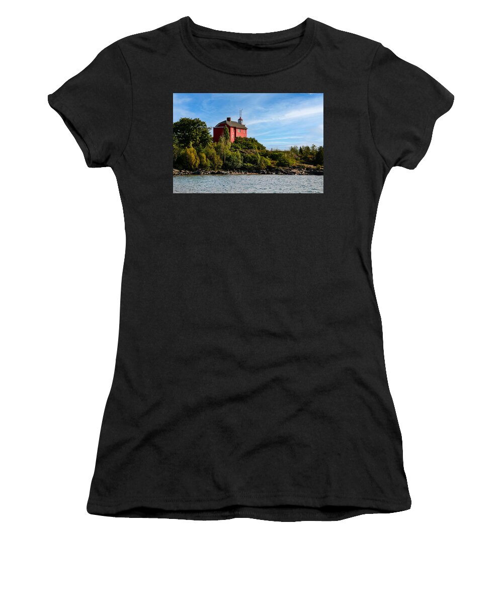 Marquette Harbor Lighthouse Women's T-Shirt featuring the photograph Marquette Harbor Light by Deb Beausoleil