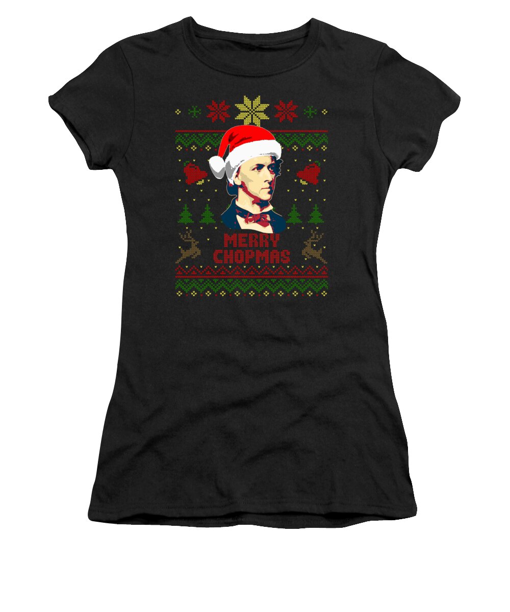 Santa Women's T-Shirt featuring the digital art Merry Chopmas Frederick Chopin Christmas by Megan Miller