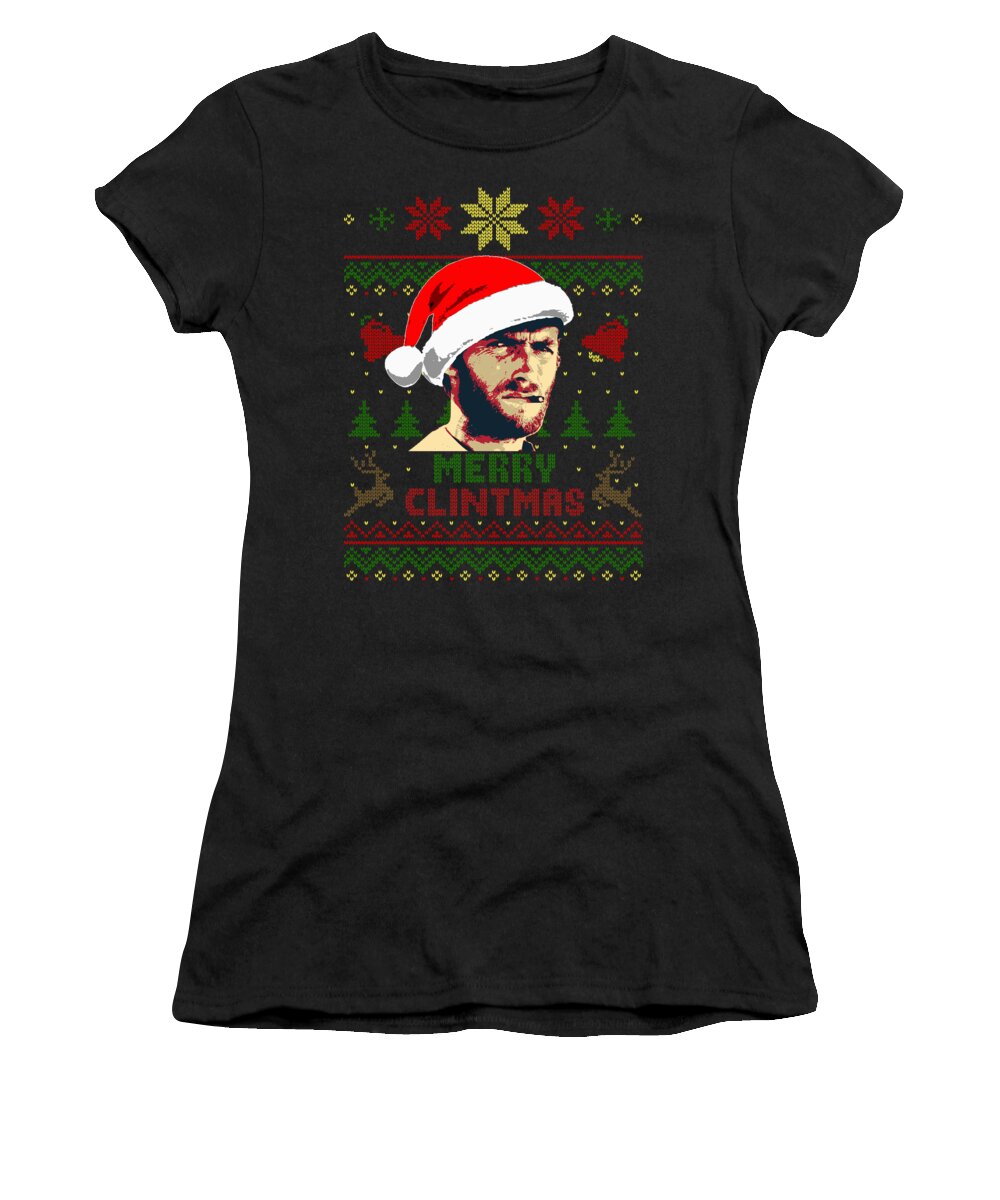 Santa Women's T-Shirt featuring the digital art Merry Clintmas Clint Eastwood Christmas by Filip Schpindel