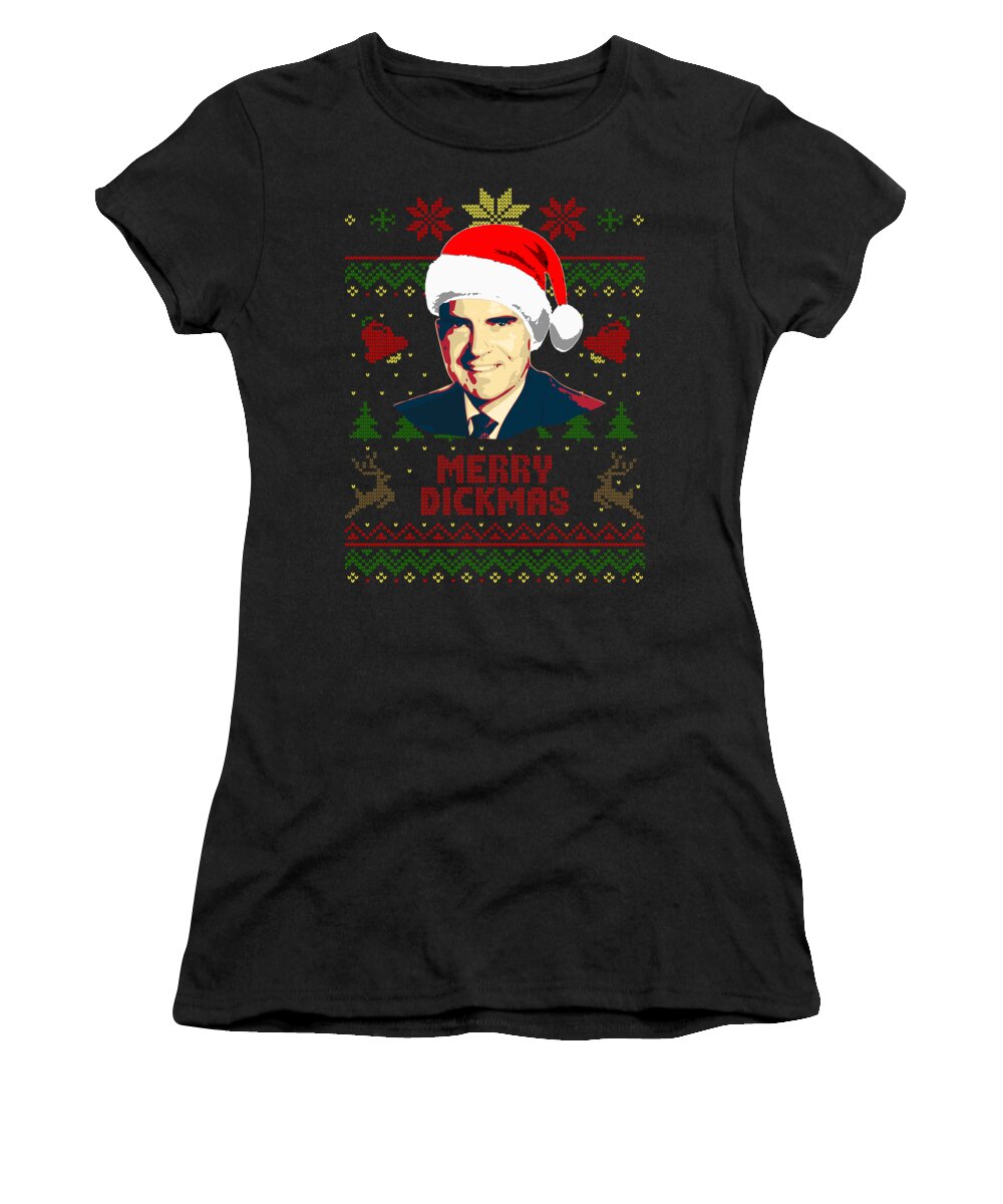 Santa Women's T-Shirt featuring the digital art Merry Dickmas Richard Nixon Christmas by Filip Schpindel