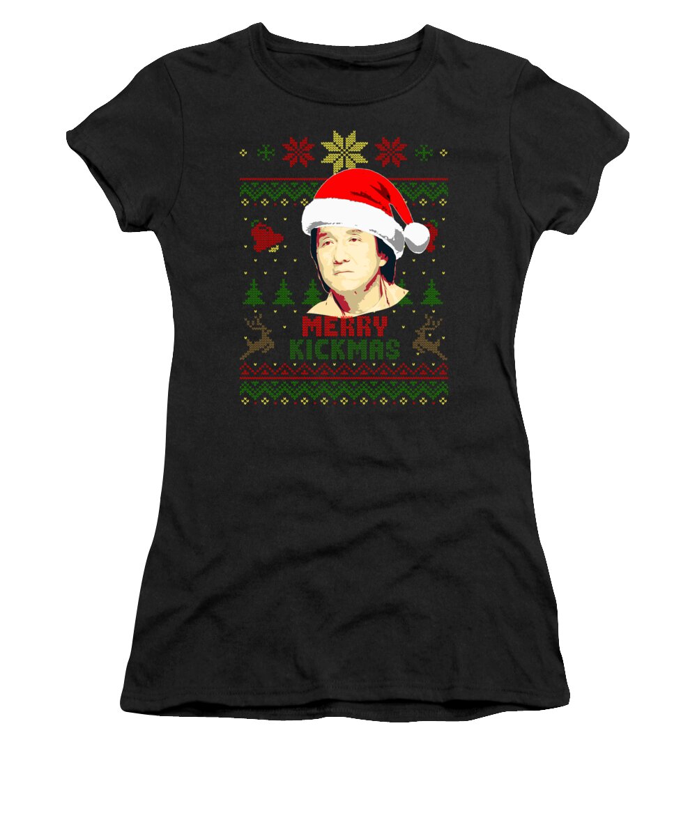 Santa Women's T-Shirt featuring the digital art Merry Kickmas Jackie Chan Christmas by Filip Schpindel