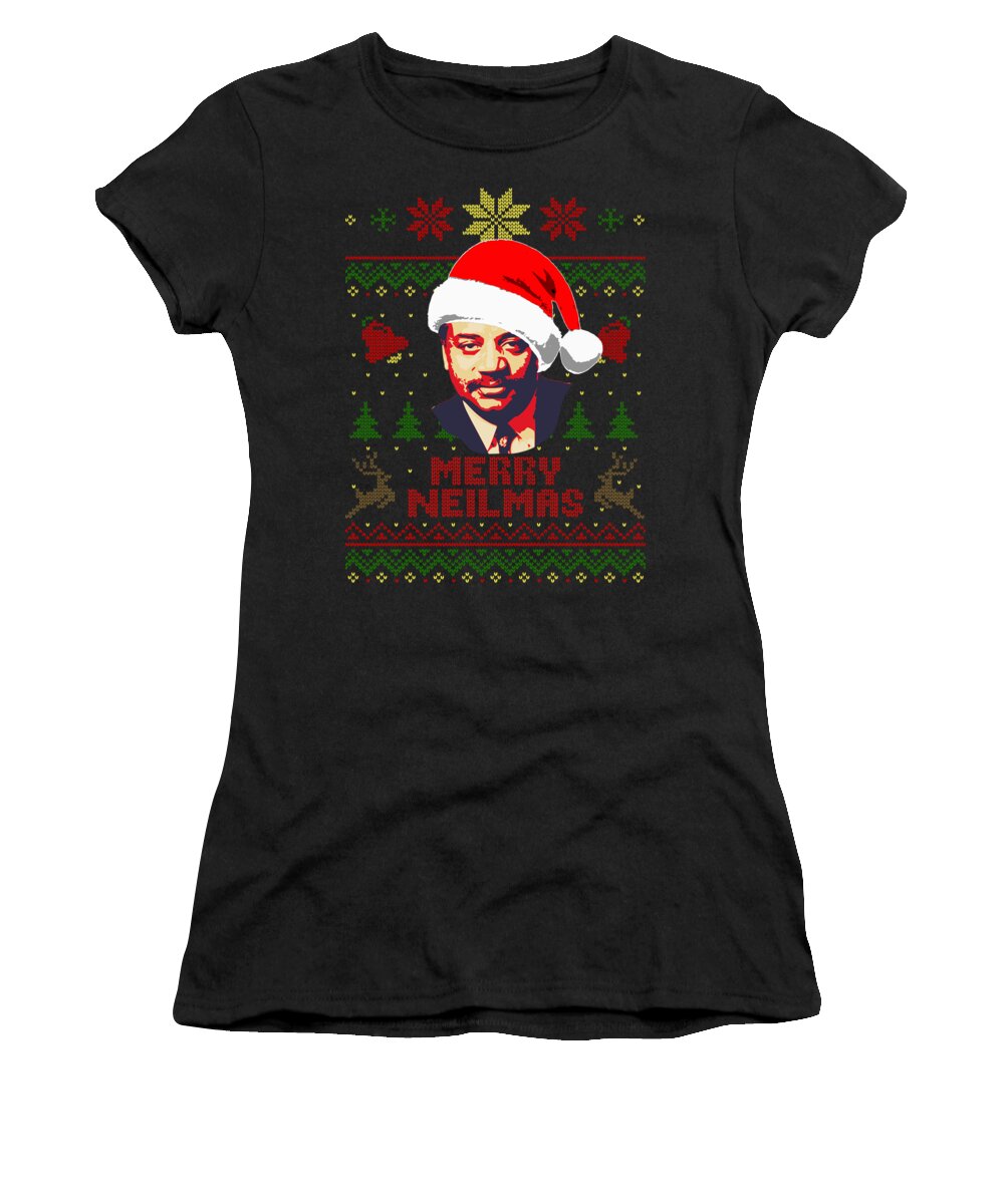 Santa Women's T-Shirt featuring the digital art Merry Neilmas Neil Degrasse Tyson Christmas by Filip Schpindel