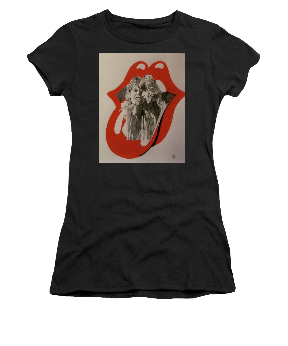 Mick Jagger Women's T-Shirt featuring the drawing Mick Jagger And Keith Richards - Exiled by Sean Connolly