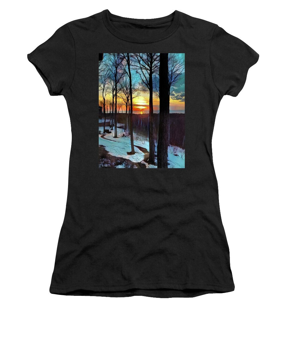 Sunset Women's T-Shirt featuring the photograph Mid March sunset Egg Harbor by Tim Nyberg