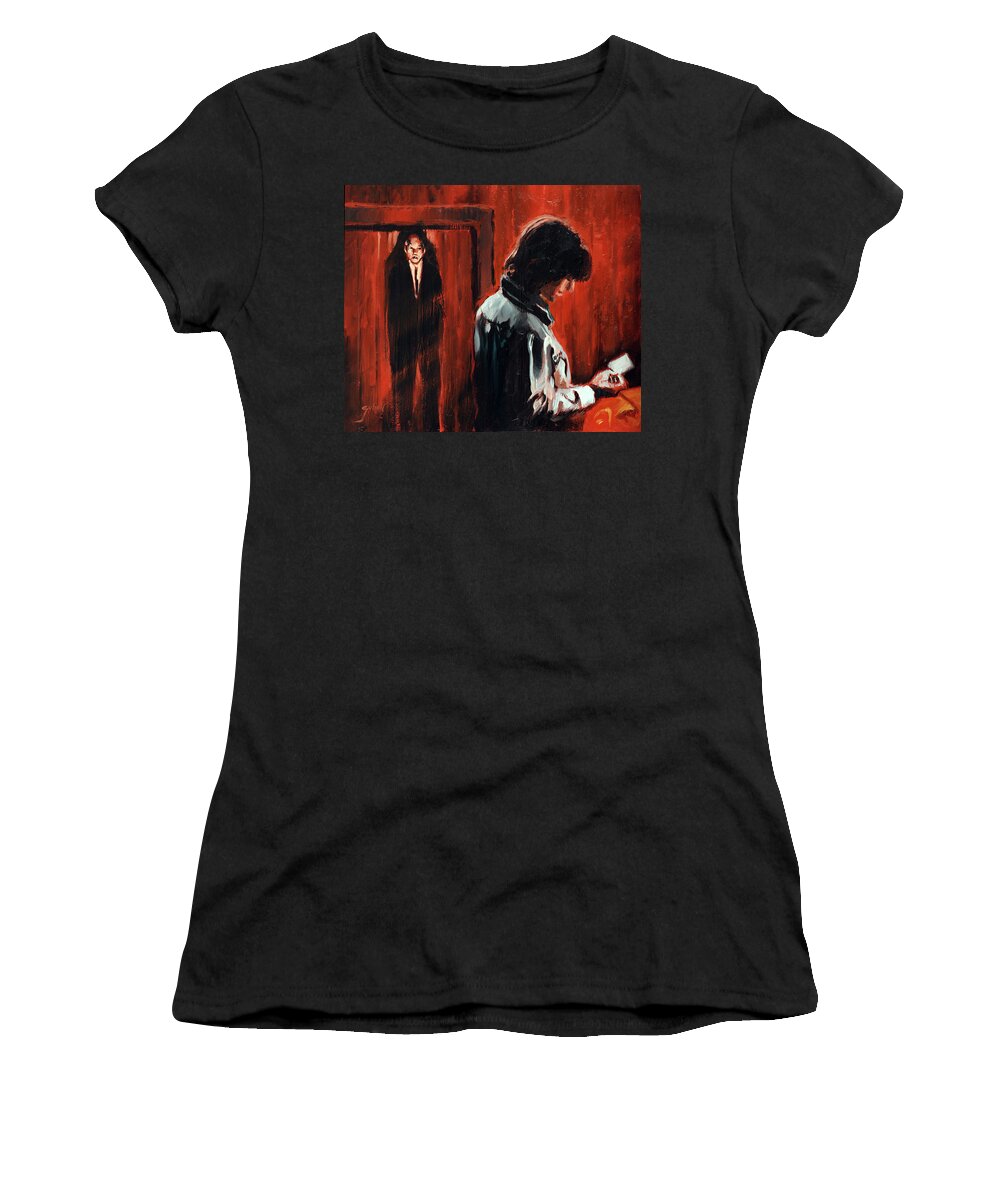 Phantasm Women's T-Shirt featuring the painting Mike and the Tall Man by Sv Bell