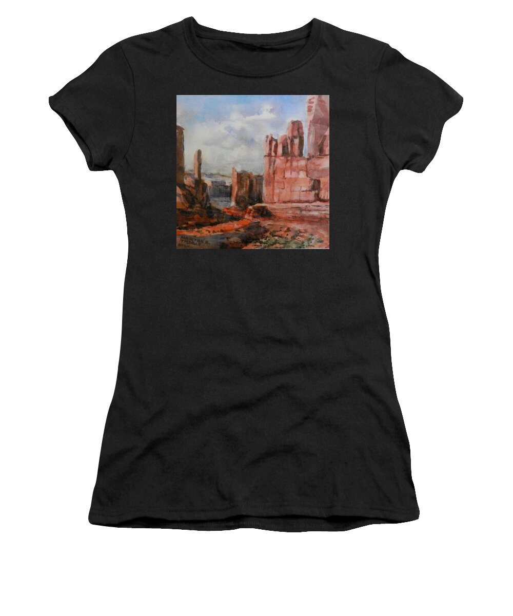 Western Landscape Women's T-Shirt featuring the painting Monument Valley by Martha Tisdale