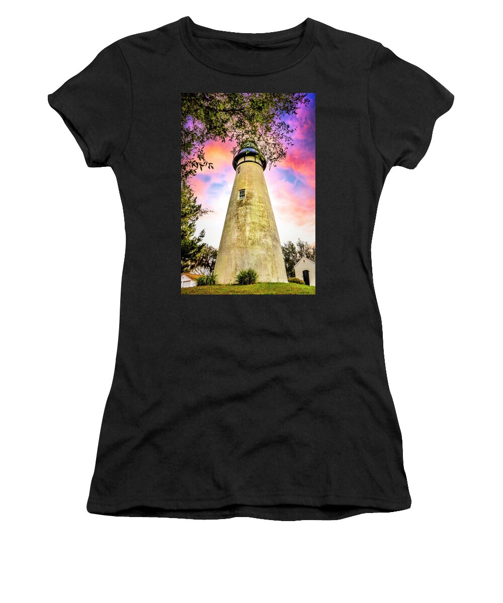 Lighthouse Women's T-Shirt featuring the photograph Mossy Trees around the Amelia Island Lighthouse by Debra and Dave Vanderlaan