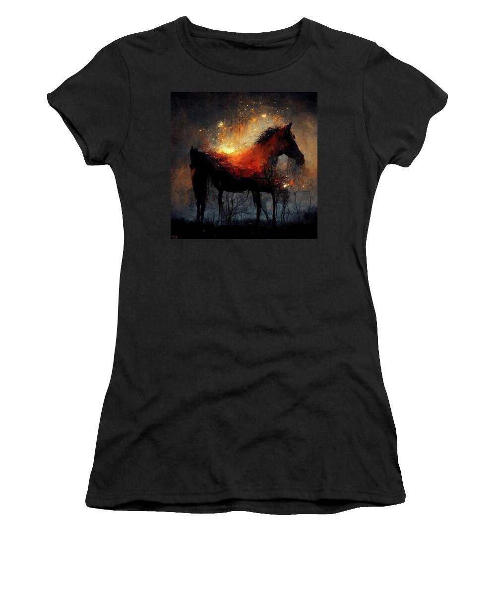 Horse Women's T-Shirt featuring the digital art Mother and Child Nebula by Alexis King-Glandon