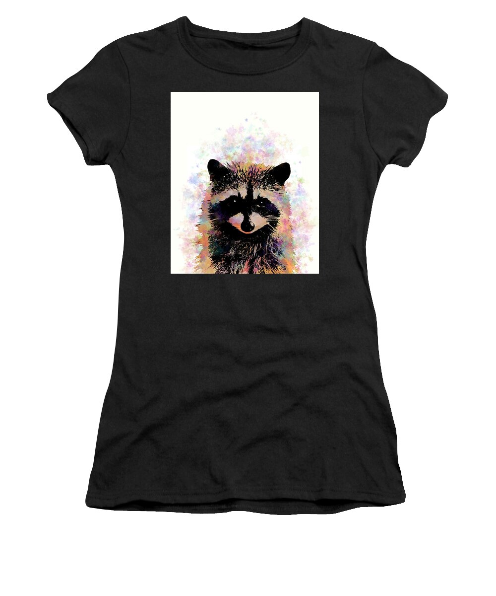 Raccoon Women's T-Shirt featuring the mixed media Multicolor Raccoon 27 by Lucie Dumas
