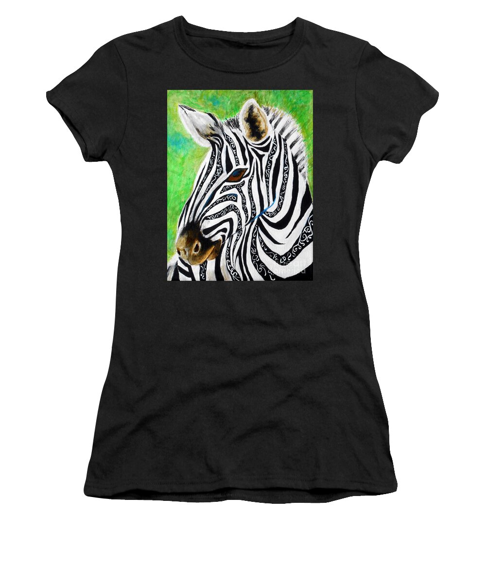 Zebra Women's T-Shirt featuring the painting Mutant Ninja Zebra by Jayne Somogy