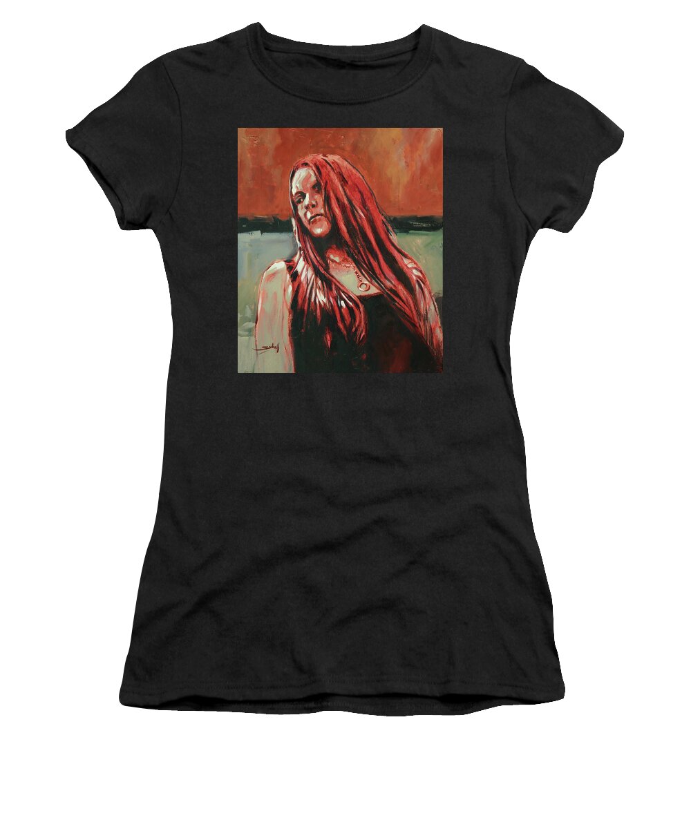 Myna Aranea Women's T-Shirt featuring the painting Myna Aranea by Sv Bell