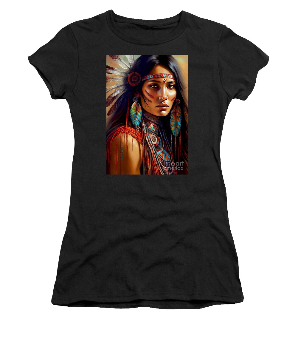 Native American Indian Women's T-Shirt featuring the digital art Native American Indian Series 120822-c by Carlos Diaz