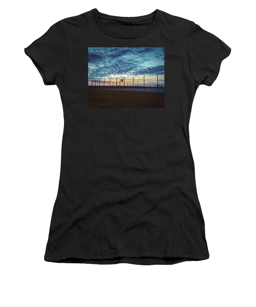 Basketball Court Women's T-Shirt featuring the photograph Nets at sunset by Nick Barkworth
