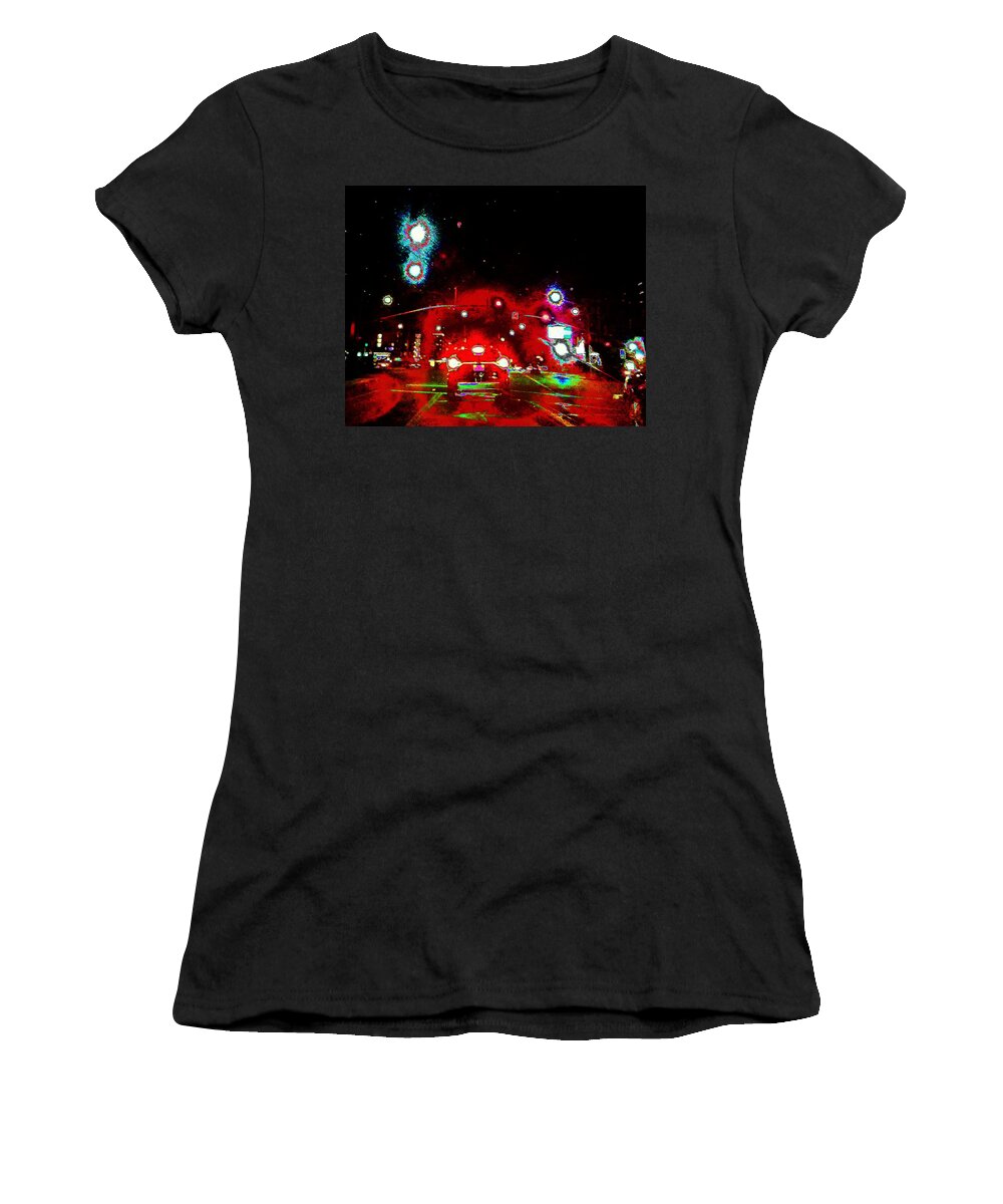 Night Women's T-Shirt featuring the photograph Night Street Abstract by Andrew Lawrence