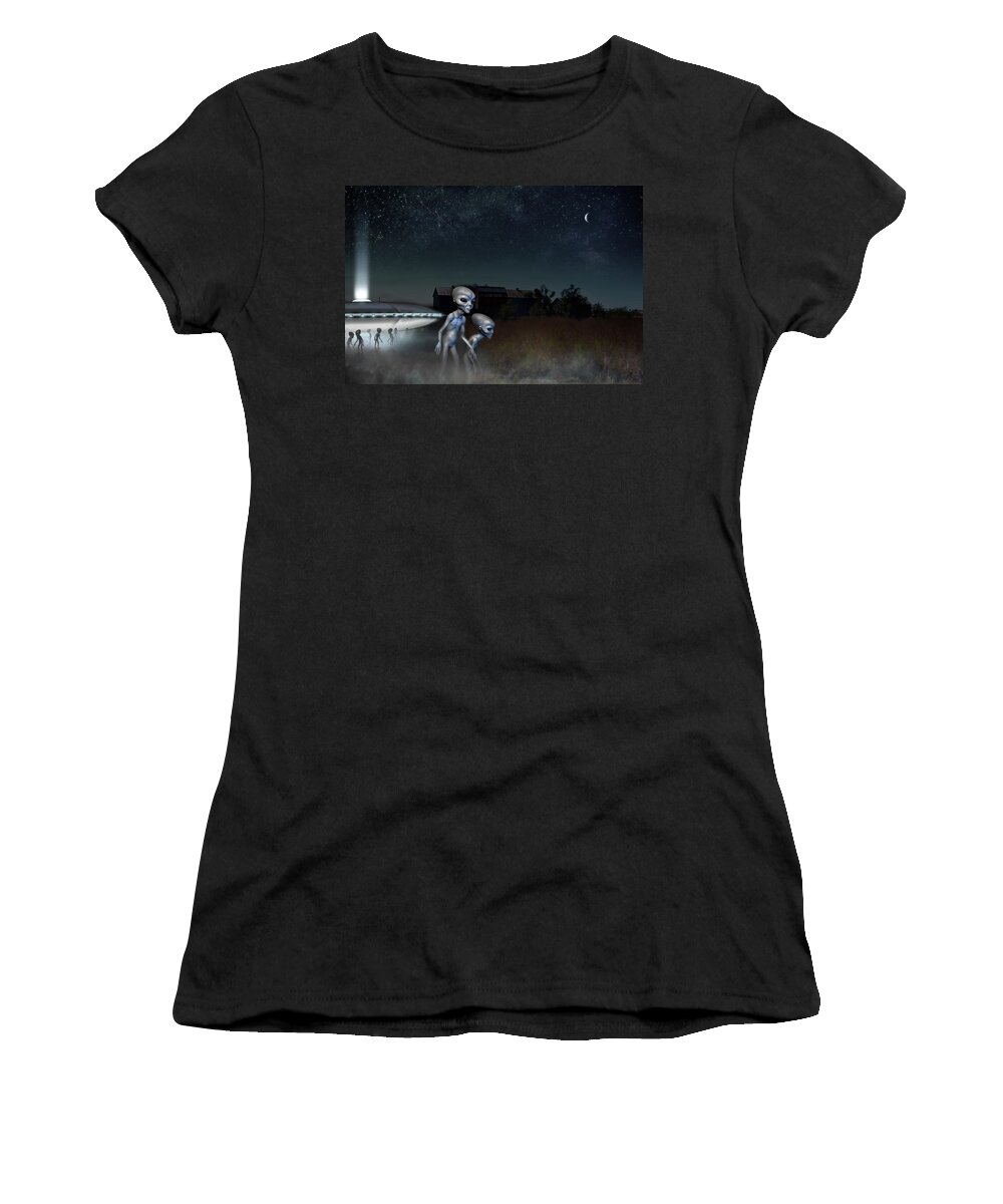  Women's T-Shirt featuring the digital art Night Visitors - Edit Challenge 60c by Brian Wallace