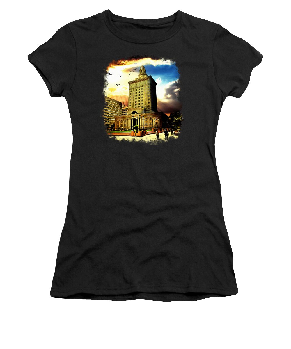 Oakland City Hall Women's T-Shirt featuring the digital art Oakland City Hall, in sunset light by Nicko Prints