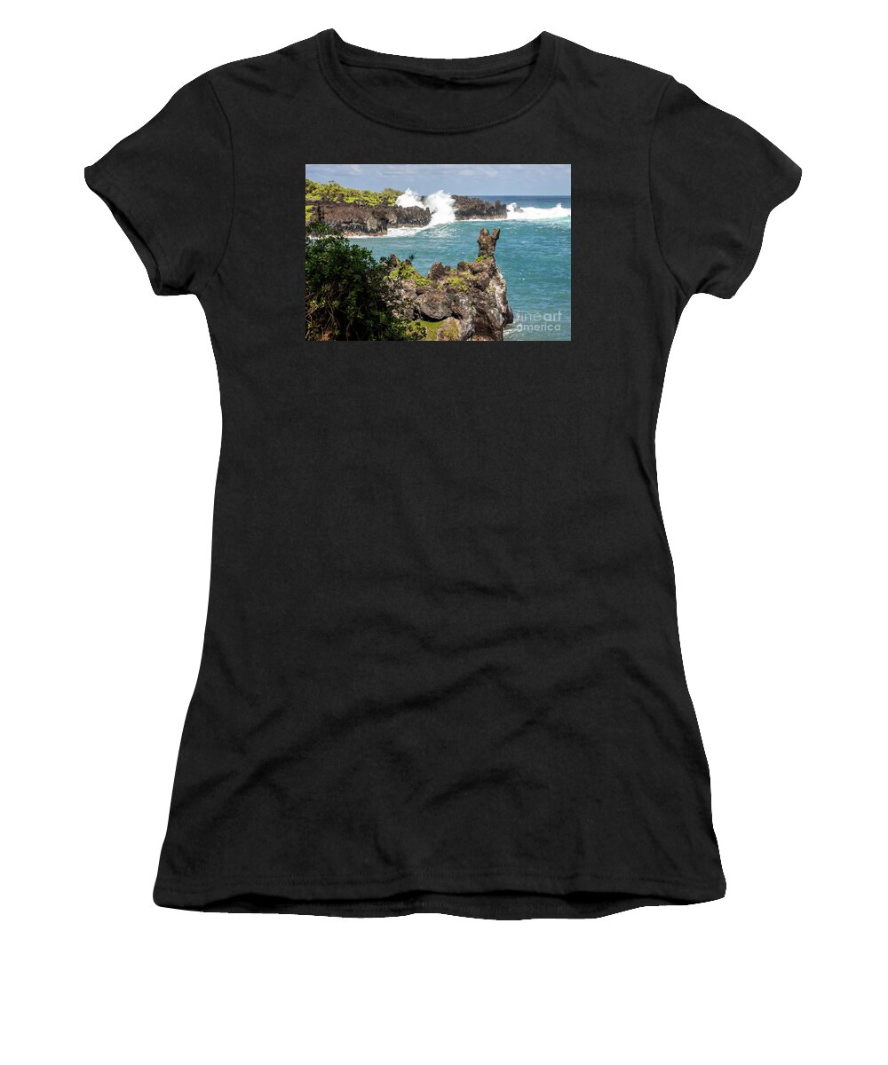 Wave Women's T-Shirt featuring the photograph Ocean Meets Volcanic Shore by Craig A Walker