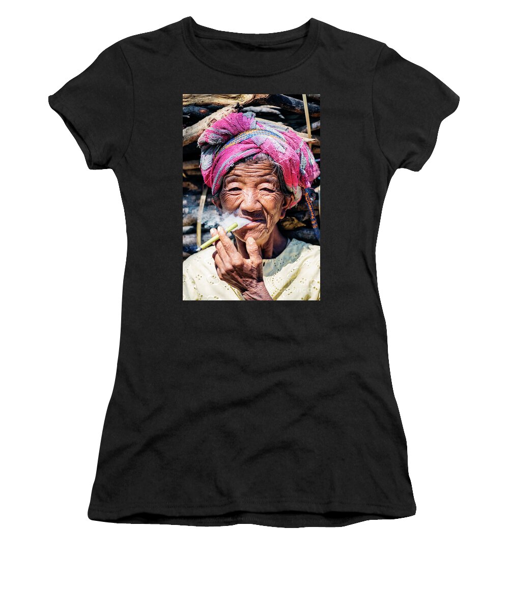 Woman Women's T-Shirt featuring the photograph Old burmese lady by Matteo Colombo