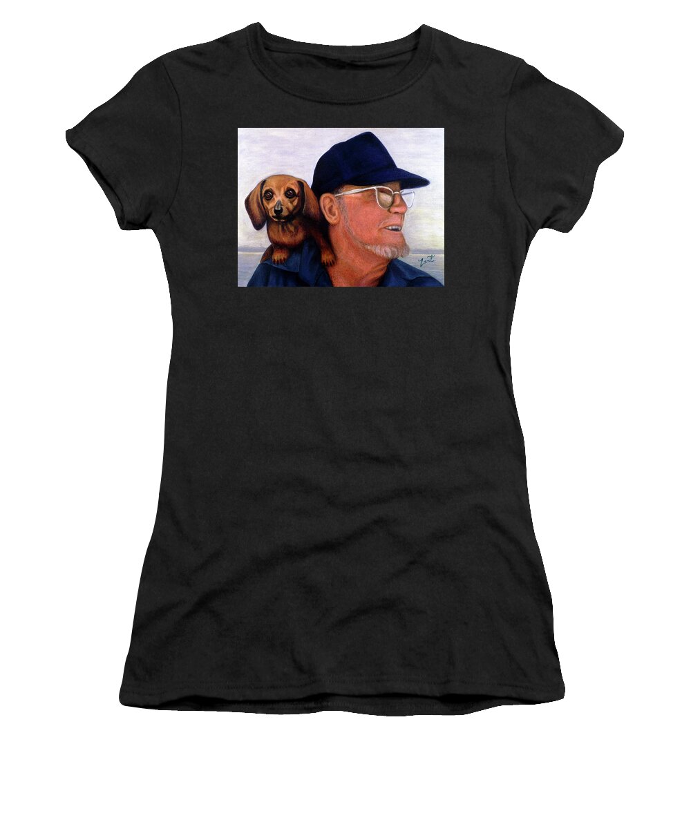 #old #salt #with #his #dog #went #everywhere #with #him #loved #fishing #the #ocean #with #his #dog #on #his #shoulder Women's T-Shirt featuring the painting Old Salt And His Dog by June Pauline Zent