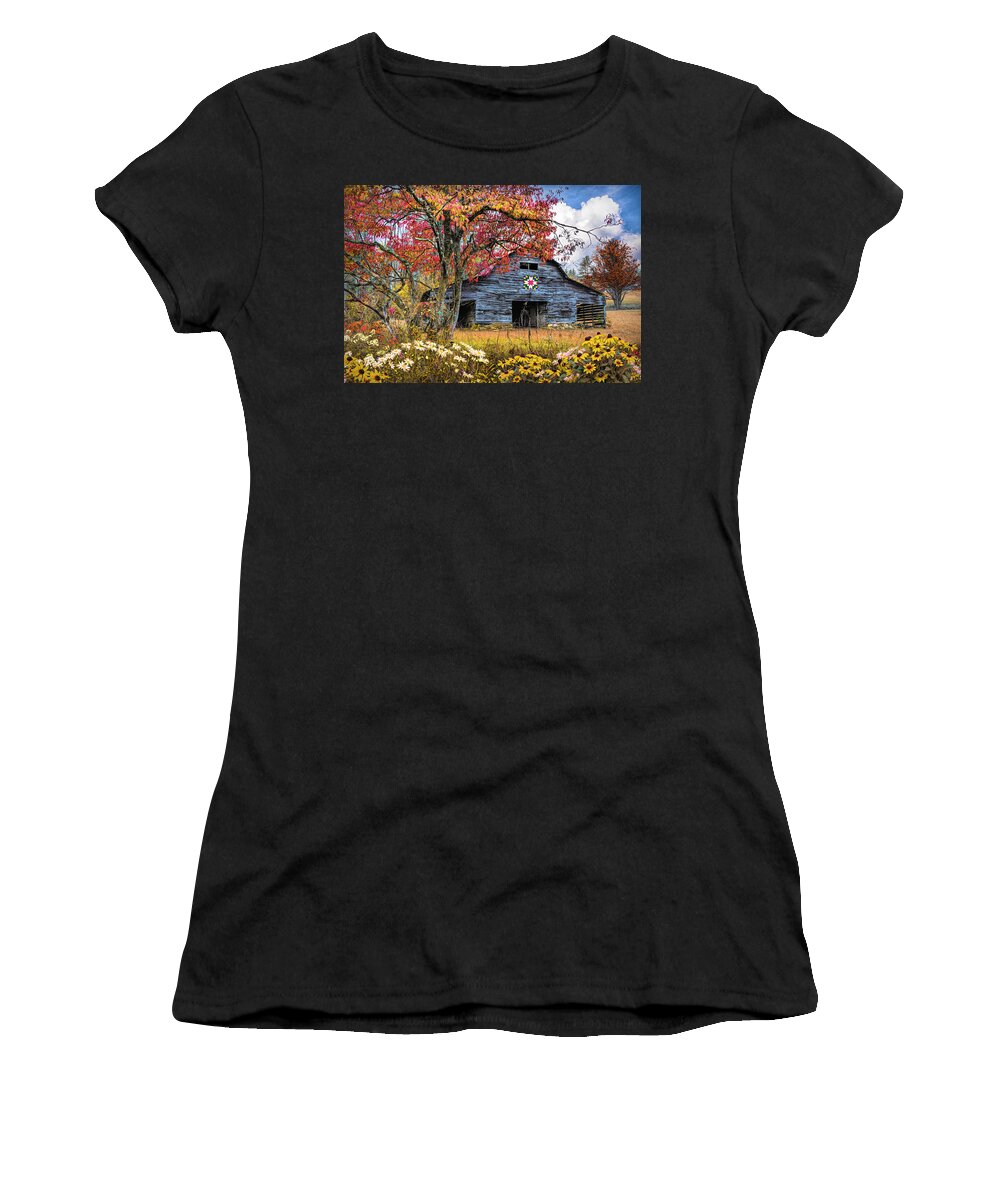 Andrews Women's T-Shirt featuring the photograph Old Smoky Mountain Barn Autumn by Debra and Dave Vanderlaan
