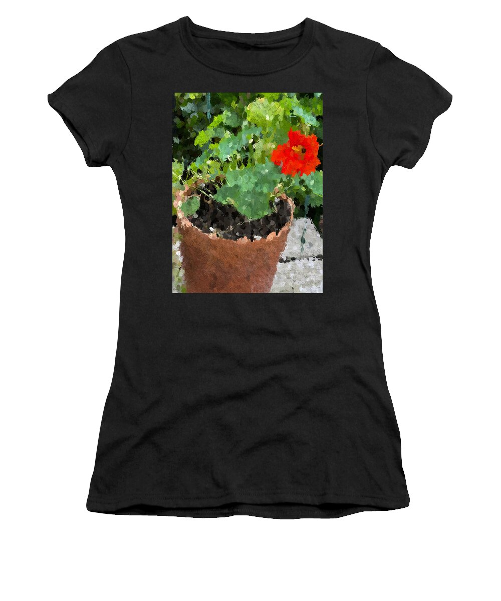 Painting Women's T-Shirt featuring the mixed media One Red Flower by Bonnie Bruno